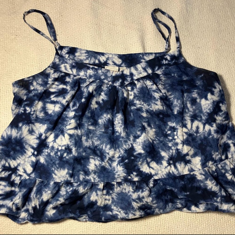 Blue Tie-Dye Flowy Cotton Tank Top